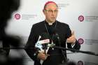 Polish Archbishop Wojciech Polak of Gniezno speaks during a news conference in Warsaw May 22, 2019, after bishops met to discuss steps the Catholic Church will take to tackle the problem of clergy sex abuse. 