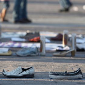 Shoes of missing people form the number 49, in memory of the mutilated victims dumped in Cadereyta, Mexico, are seen at the Macroplaza in Monterrey May 13. Suspected drug-gang killers dumped 49 headless bodies on a highway near Mexico&#039;s northern city of Monterrey in one of the country&#039;s worst atrocities in recent years.