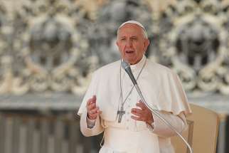 Pope Francis leads his general audience in St. Peter&#039;s Square at the Vatican April 12.