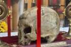 The skull relic of Saint Jean de Brebeuf on display during the the Peel Catholic Teachers Guild&#039;s visit to St. Francis Xavier Parish this October.