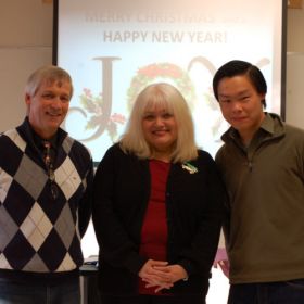 Following the presentation of the Peter Balciunas Scholarship to Kevin Ku (right), presenter Diane Devey (middle) and director of the integrated program between York University&#039;s faculty of education and the Toronto Catholic school board Greg Rogers. 