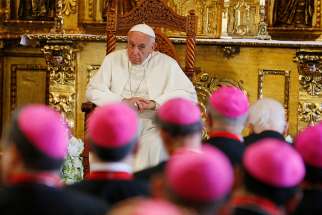  Pope Francis meets with bishops in Lima, Peru, Jan. 21. 