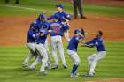 Chicago Cubs players celebrate their victory in game 7 of the World Series against the Cleveland Indians in the early morning hours of Nov. 3.