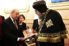 French Defence Minister Jean-Yves Le Drian offers his condolences to Pope Tawadros II of Alexandria, patriarch of the Coptic Orthodox Church, at the Coptic cathedral in Cairo in late February. Earlier in the month, Islamic State released a video of the killing of Egyptian Christians in Libya.