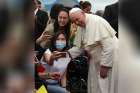 Pope Francis poses for a selfie with young women at Manila&#039;s international airport in the Philippines Jan. 17.
