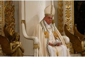 Pope Francis leads ecumenical vespers at the Basilica of St. Paul Outside the Walls in Rome Jan. 25.