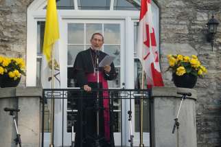 Canada&#039;s Apostolic Nuncio Archbishop Luigi Bonazzi speaking at a reception he hosted at his Ottawa residence on June 29.