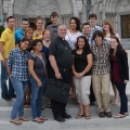 The participants of Salesian Gospel Roads Newark, a week-long service retreat, gather in front of the Cathedral Basilica of the Sacred Heart in Newark, N.J.