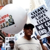 Demonstrators march at a rally at UN headquarters in New York during the UN General Assembly’s meeting on HIV and AIDS.