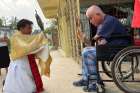 Father Marcelo Pérez shows a monstrance to a resident of Simojovel, in Mexico&#039;s Chiapas state, June 13, 2020. Father Pérez, who ministered in Indigenous regions rife with territorial conflicts and later denounced drug cartel violence, was shot dead Oct. 20, 2024, by two assailants on a motorcycle as he drove away from the Guadalupe church in San Cristóbal de las Casas, according to Mexican media reports.