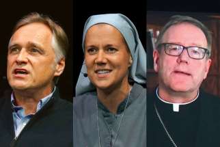 From left, Peter Herbeck, Sr. Miriam James Heidland and Bishop Robert Barron were all speakers at the New Evangelization Summit May 12-13 in Ottawa.