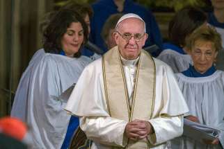 Pope Francis attends an evening prayer service at All Saints&#039; Anglican Church in Rome Feb. 26.