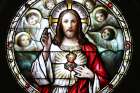 The Most Sacred Heart of Jesus is depicted in a stained-glass window at St. Andrew Church in Sag Harbor, N.Y.