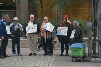 A 40 Days for Life vigil near the Morgentaler clinic in downtown Ottawa in 2017. Protesters have been unable to do so since 2018 when Ontario introduced its “bubble zone” law in 2018. Manitoba has introduced a similar law.
