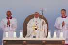 Pope Francis celebrates Mass at Mikheil Meskhi Stadium in Tbilisi, Georgia, Oct. 1.