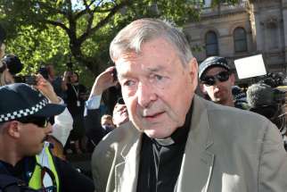 Cardinal George Pell arrives at the County Court in Melbourne, Australia, Feb. 27, 2019.