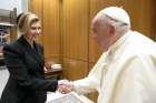 Pope Francis welcomes Olena Zelenska, the first lady of Ukraine, to a private meeting at the Vatican Nov. 20, 2024.