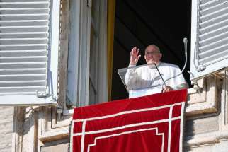 Pope Francis greets visitors in St. Peter&#039;s Square gathered to pray the the Angelus on the feast of St. Stephen, Dec. 26, 2024.