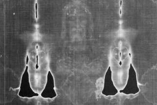 The Shroud of Turin, believed to be the burial cloth of Jesus, has characteristics of a photographic negative. This has been inverted to a positive enhancing the image.