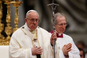 Pope Francis celebrates the ordination Mass for 10 priests from the Diocese of Rome in St. Peter&#039;s Basilica at the Vatican May 7.