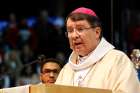 Archbishop Christophe Pierre, apostolic nuncio to the United States, addresses young people at the beginning of the Mass for Life at Capital One Arena in Washington Jan. 18 before the annual March for Life. A youth rally preceded the liturgy. 