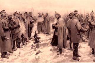 This drawing from The Illustrated London News in 1915 depicts a German officer photographing “a group of foes and friends” during the  Christmas Truce  of 1914 when soldiers on the front lines briefly set down their weapons and greeted one another to mark the special day.