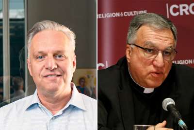 For three decades, Fr. Michael Bechard (left) and Fr. Thomas Rosica’s careers have been entwined. They now face off over abuse allegations.