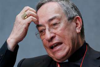 Cardinal Oscar Rodriguez Maradiaga of Tegucigalpa speaks during a press conference at the Vatican May 12, 2015. In their July 30 statement, the Honduran bishops lamented that these news reports may have “disturbed” the People of God. 