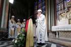 Archbishop Michel Aupetit of Paris celebrates Mass in the Chapel of the Virgin inside Notre Dame Cathedral June 15, 2019. It was the first Mass since a huge blaze devastated the landmark building in April.