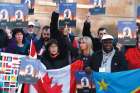 Clerical sex abuse victims and their supporters rally outside Castel Sant’Angelo in Rome Feb. 21. 