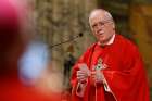 Bishop Richard J. Malone of Buffalo gives the homily as he concelebrates Mass with other U.S. bishops from the state of New York at the Basilica of St. Paul Outside the Walls in Rome Nov. 12, 2019. Pope Francis has accepted the resignation of Bishop Malone and named Bishop Edward B. Scharfenberger of Albany, N.Y., as Buffalo&#039;s apostolic administrator.