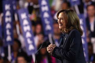 Democratic presidential nominee and U.S. Vice President Kamala Harris takes the stage during the Democratic National Convention at the United Center in Chicago Aug. 22, 2024. Harris said Sept. 21 she will not attend the 79th dinner of the Alfred E. Smith Memorial Foundation in New York City Oct. 17. The Catholic charities fundraiser has become a staple for presidential nominees in election years. Former President Donald Trump, the Republican nominee, confirmed his attendance in a social media post Sept. 23.