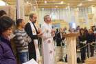 The Rev. Malcolm Forrest of the International Anglican Church of Amman, in white, presides over an Easter sunrise service April 16 at the Moses Memorial, a Franciscan basilica on Mount Nebo. The international English-language service drew scores of Jordanians and others from around the world to the historic basilica.