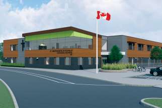 An artist’s drawing of the new St. Marguerite d’Youville Catholic School that will be built in Whitby, Ont.