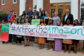 Participants in a program at the Coady Institute and some Coady staff show their support for the Amazon. The Global Change Leaders (18 women from 18 different countries) spent seven weeks on campus.