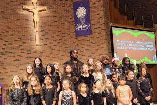 St. Monica’s Elementary School performing at St. Mary’s Church in Barrie, Ont., on the feast day of St. Nicholas, Dec. 6, during a Christmas concert fundraiser on behalf of the local Catholic youth ministry.