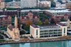 An aerial view of the Lake Shore campus of Loyola University Chicago is seen in this Oct. 28, 2019, photo. Catholic colleges and universities throughout the U.S. report struggles resulting from the coronavirus pandemic&#039;s economic hit.