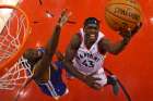 Toronto Raptors forward Pascal Siakam (43) shoots the ball against Golden State Warriors forward Draymond Green (23) in game one of the 2019 NBA Finals at Scotiabank Arena in Toronto May 30, 2019. 