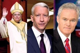 Philadelphia Archbishop Charles Chaput, left, and TV journalists Anderson Cooper, centre, and Scott Pelley are among those commenting on Pope Francis in Salt + Light’s The Francis Effect.