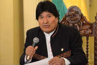 Bolivian President Evo Morales speaks during a May 10 news conference in La Paz. Morales has asked Pope Francis to intervene in the case of nine Bolivians who were imprisoned in neighboring Chile