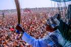 Nigerian President Muhammadu Buhari attends a campaign rally in Taraba Feb. 7, 2019, ahead of the presidential elections. Nigerian bishops are urging voters to reflect, and pray ahead of the country&#039;s Feb. 16 elections. 