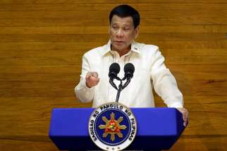Philippine President Rodrigo Duterte delivers his State of the Nation address July 23 at the House of Representatives in Manila.