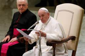 Pope Francis speaks during his general audience in Paul VI hall at the Vatican Jan. 29, 2020.