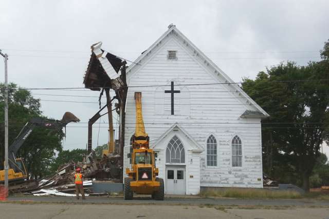 Demolition beings on St. Agnes Catholic Church in New Waterford Nova Scotia. 