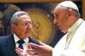 Cuban President Raul Castro smiles as he meets Pope Francis during a private audience at the Vatican May 10.