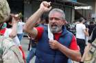 A Lebanese demonstrator is pictured in a file photo gesturing at a soldier near Beirut during a protest against the collapsing Lebanese pound currency and price hikes.