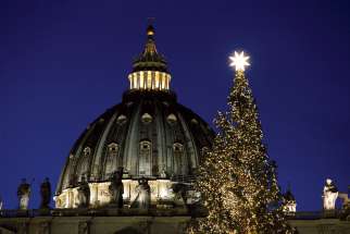 The Christmas tree in St. Peter’s Square at the Vatican is adorned with lights that are“next generation,” according to officials, and are meant to have a reduced impact on the environment and use less energy.