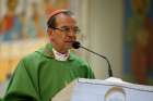 New Cardinal Gregorio Rosa Chavez of San Salvador, El Salvador, gives the homily as he celebrates a Mass at the Parish of the Blessed Sacrament as he takes possession of his titular church in Rome July 2. Celebrating a July 8 Mass, the new cardinal said his first major assignment will be to travel to South Korea for a meeting on how to achieve peace with North Korea.