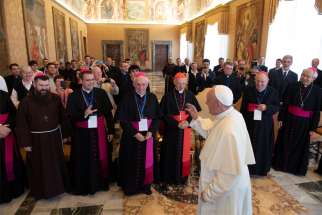 Pope Francis leads an audience with participants in the Congress for the Pastoral Care of Vocations in Europe, at the Vatican June 6, 2019.
