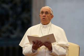 Pope Francis leads a prayer service on the eve of the feast of Divine Mercy in St. Peter&#039;s Square at the Vatican April 2.